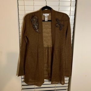 Nine West Brown Beaded Knit Cardigan